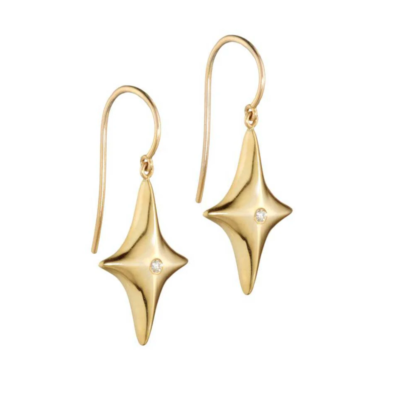 14k Gold Star Dangle Earrings set with White Diamonds Earrings by Jane Bartel