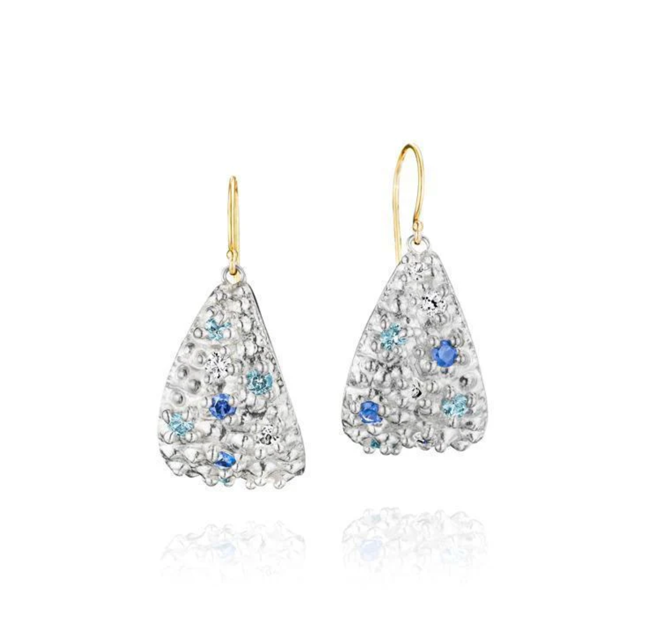 SS Textured Dangle Earrings w/ Sapphires and Topaz by Jane Bartel