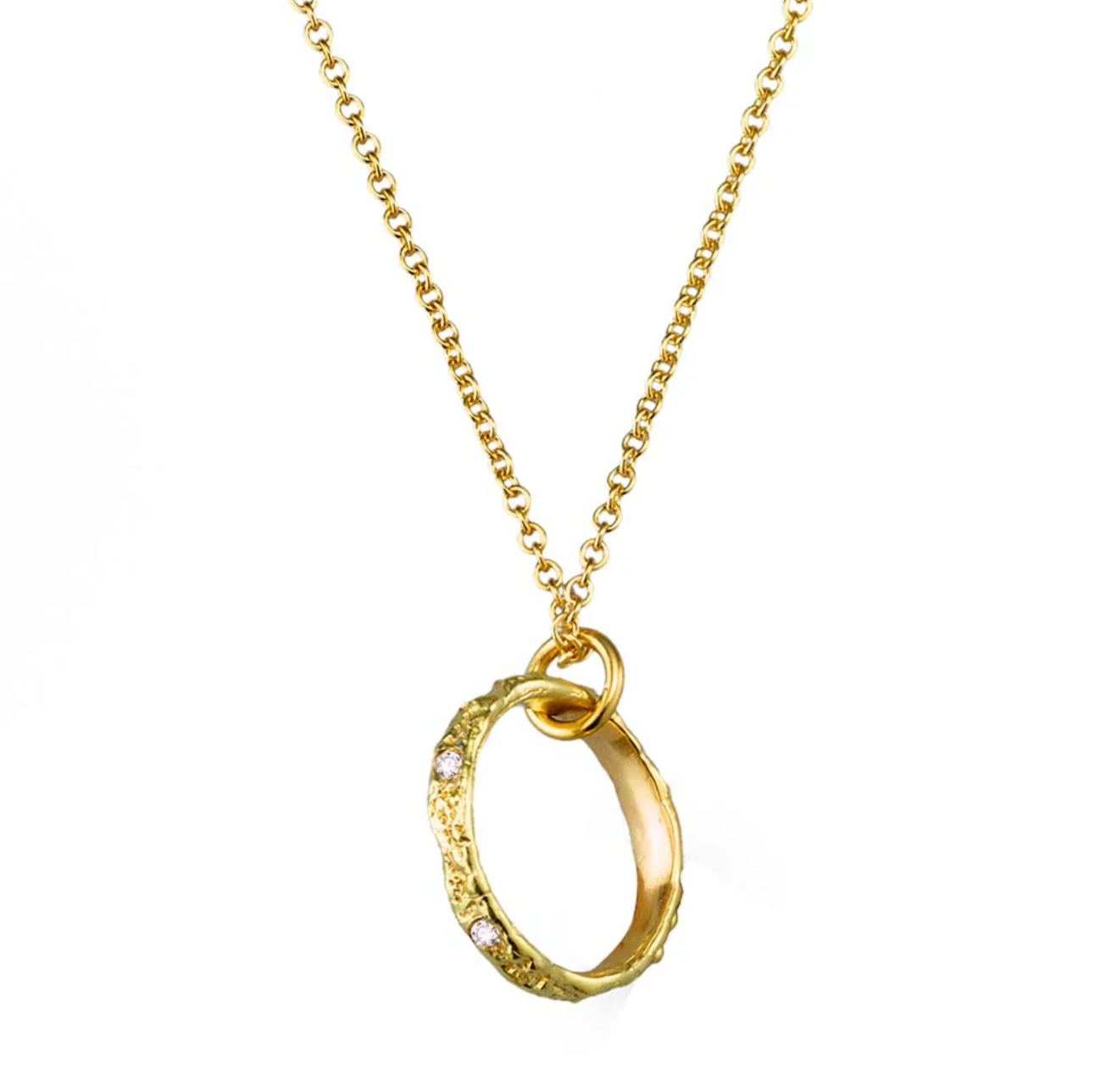 18k Gold Textured Circle of Love Diamond Pendant by Jane Bartel