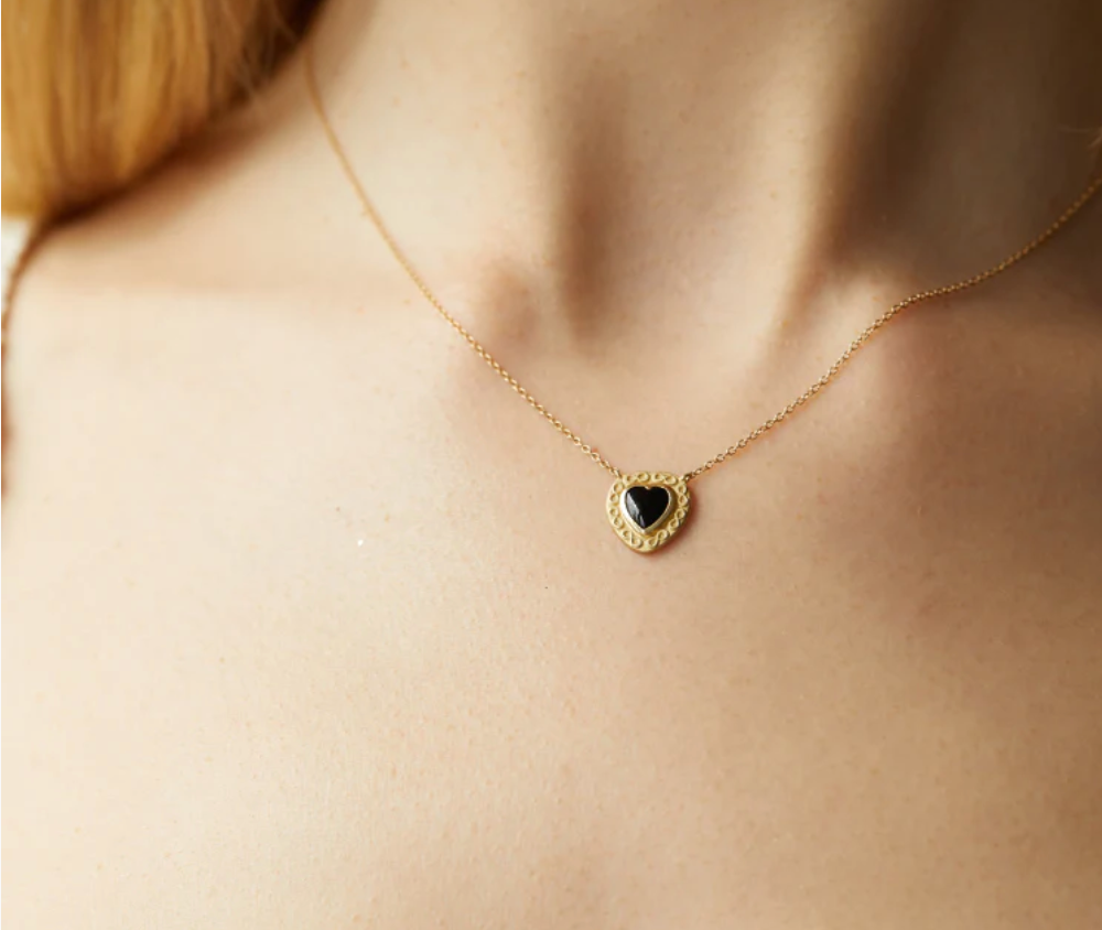 Black Onyx Gold Heart by Elizabeth Moore
