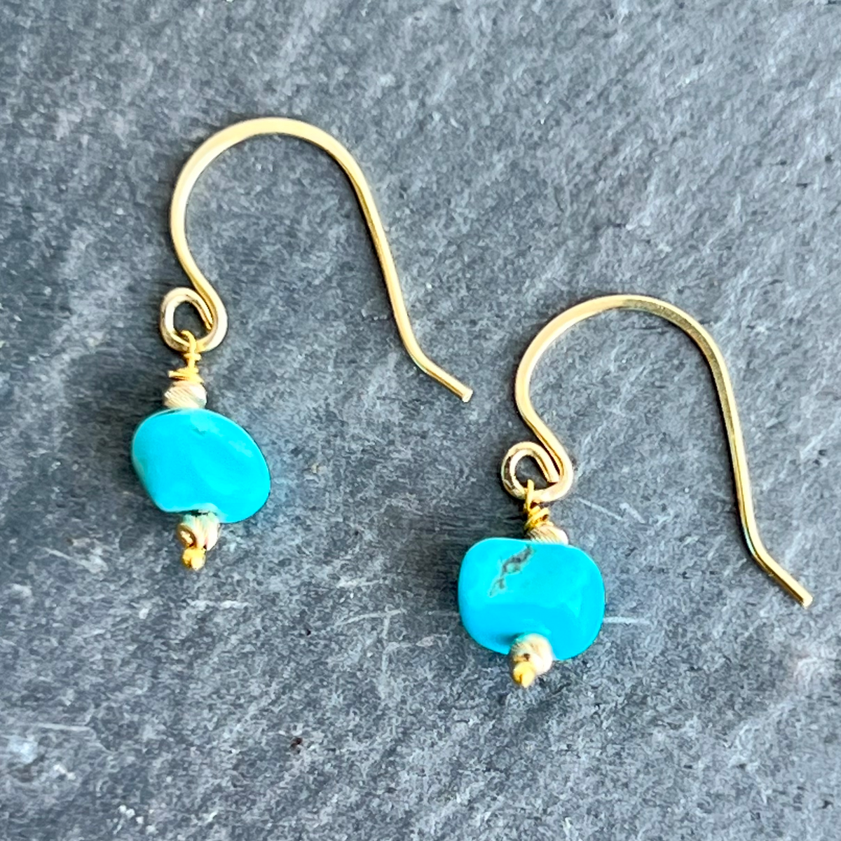 Sleeping Beauty Turquoise Single Stone 18K Gold Earrings by Garden of Silver