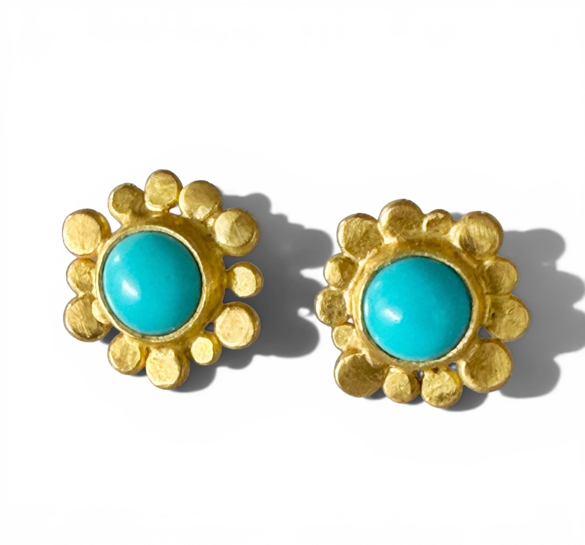 Turquoise 22K Gold Studs by Sally Kay