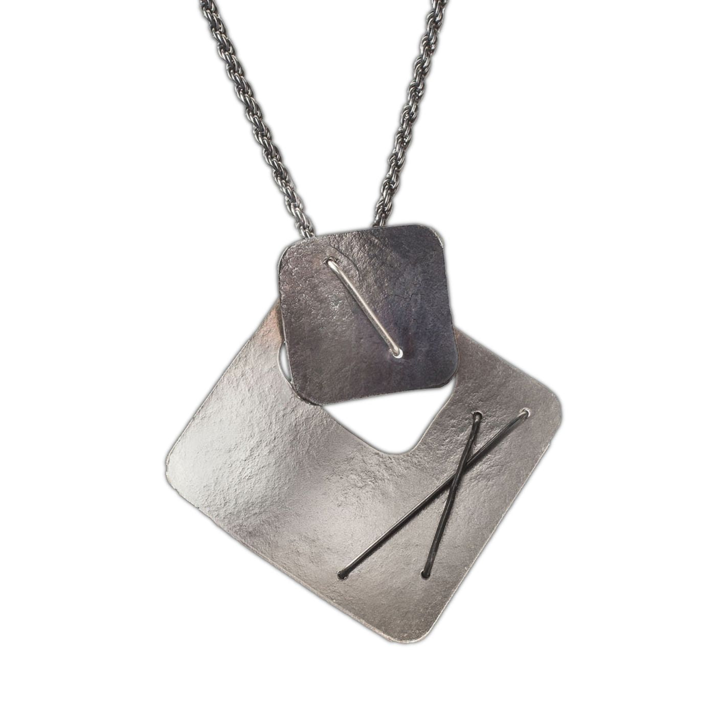 Two-Layered Stitched Square Necklace by Suzanne Schwartz