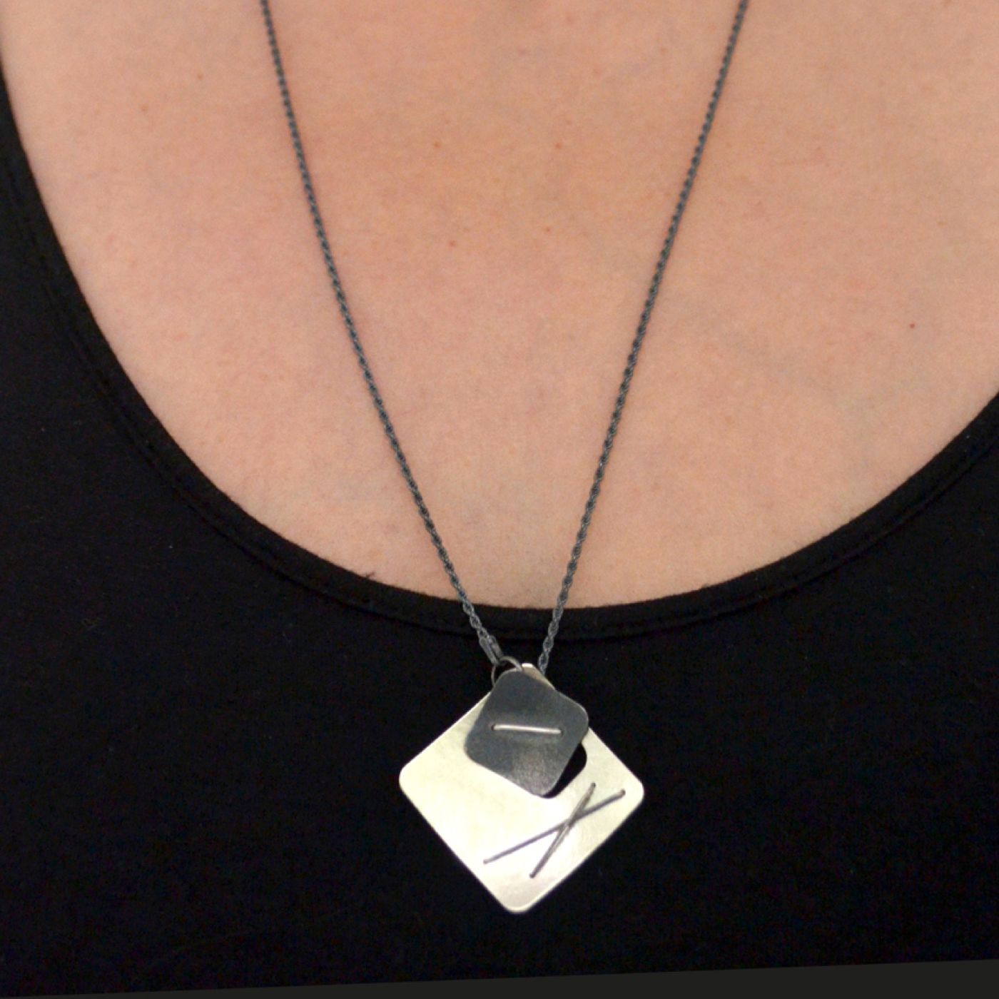 Two-Layered Stitched Square Necklace by Suzanne Schwartz