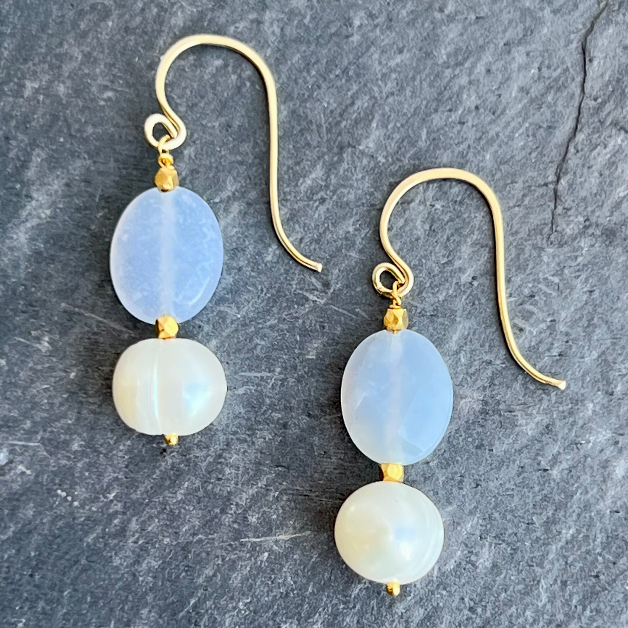 Violet Chalcedony Freshwater Pearl 14K Gold Earrings by Garden of Silver & Gold