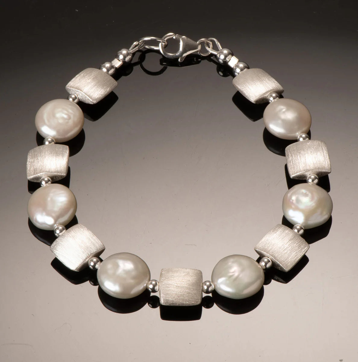 SS Coin Pearl Bracelet with Squares by Naomi