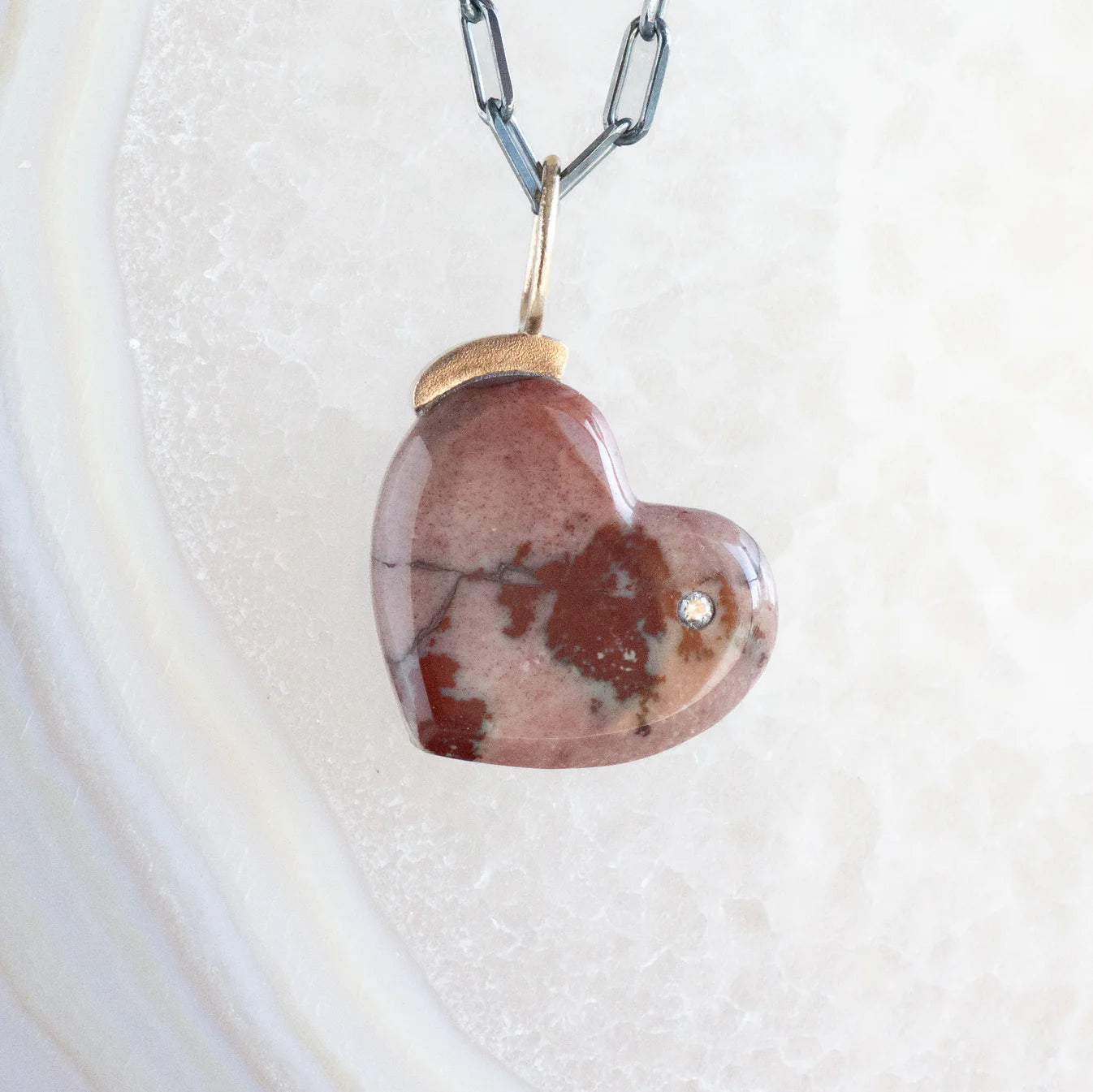 14K, Diamond & Jasper heart pendant by Karin Luvaas