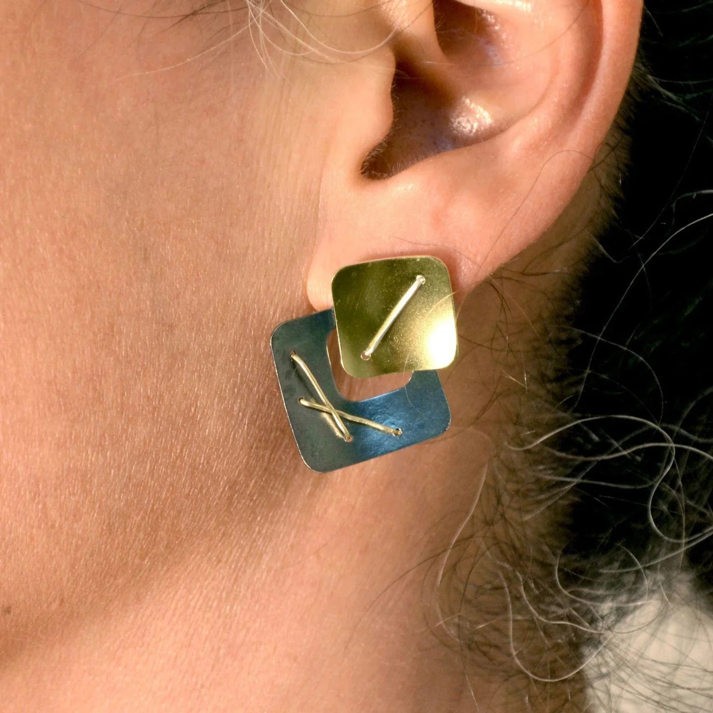 Modular Layered Square Earrings with 18k Gold by Suzanne Schwartz