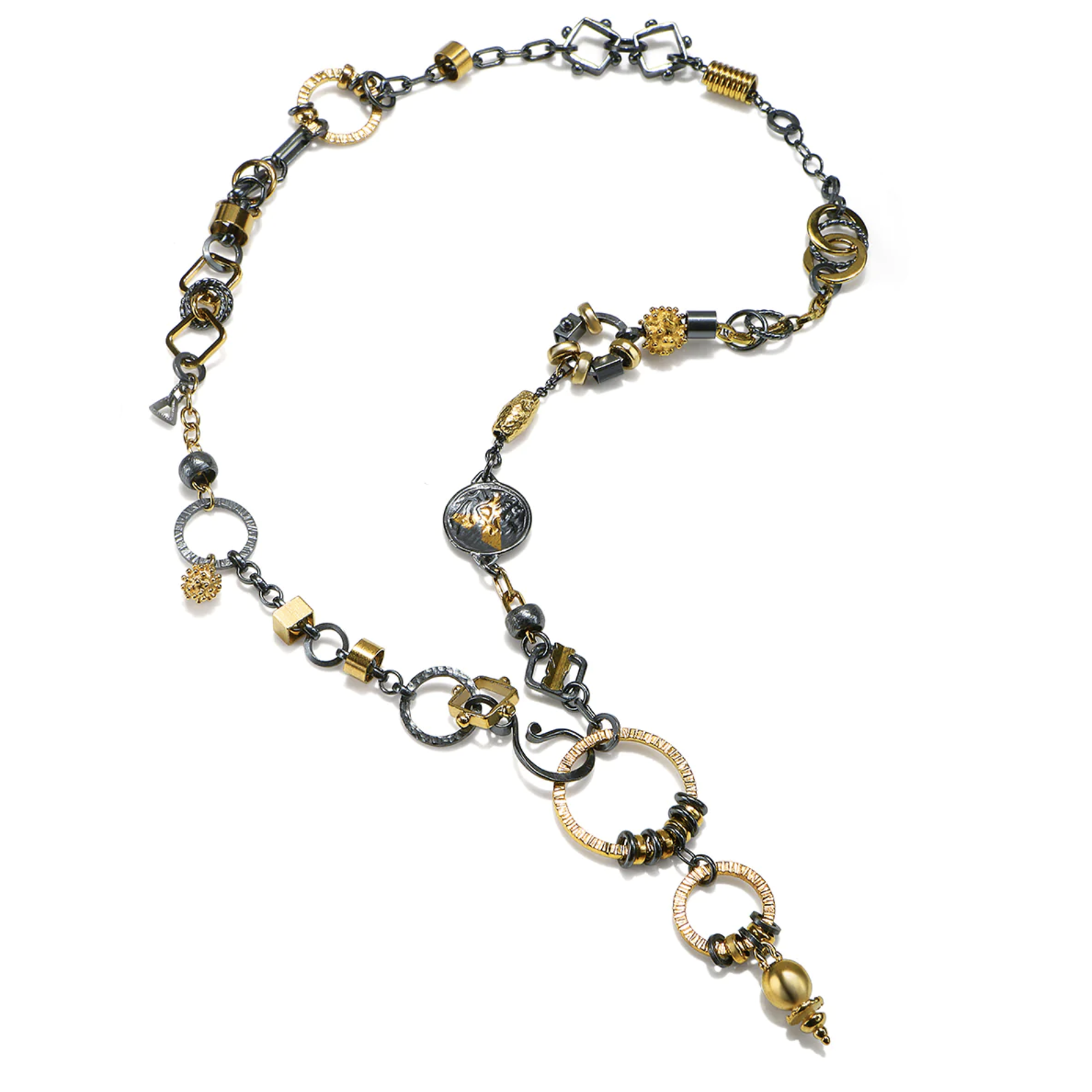 Black & Gold Plumb Sculpture Necklace with Diamond by Q Evon