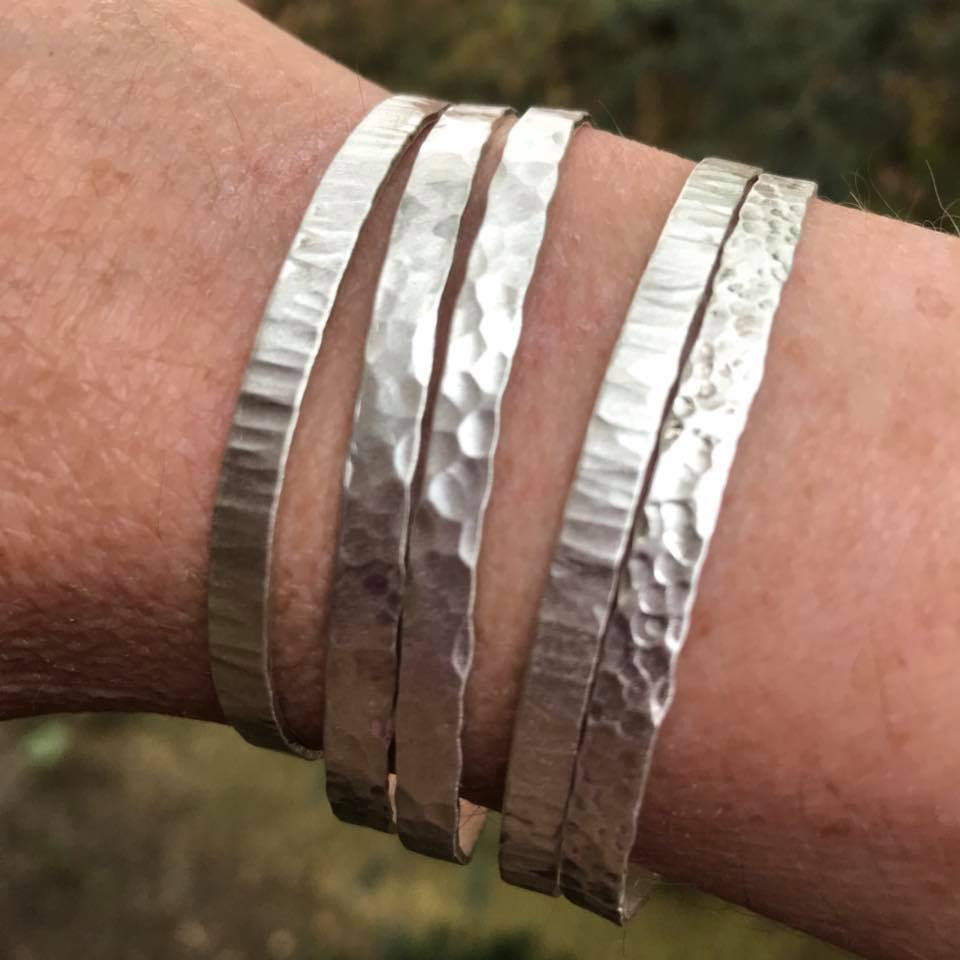 Hammered Silver Cuff Bracelet / Solid Sterling Silver / 7-8mm Width –  Custom Sized / Stone Hammered Texture / Men's Women's Cuff