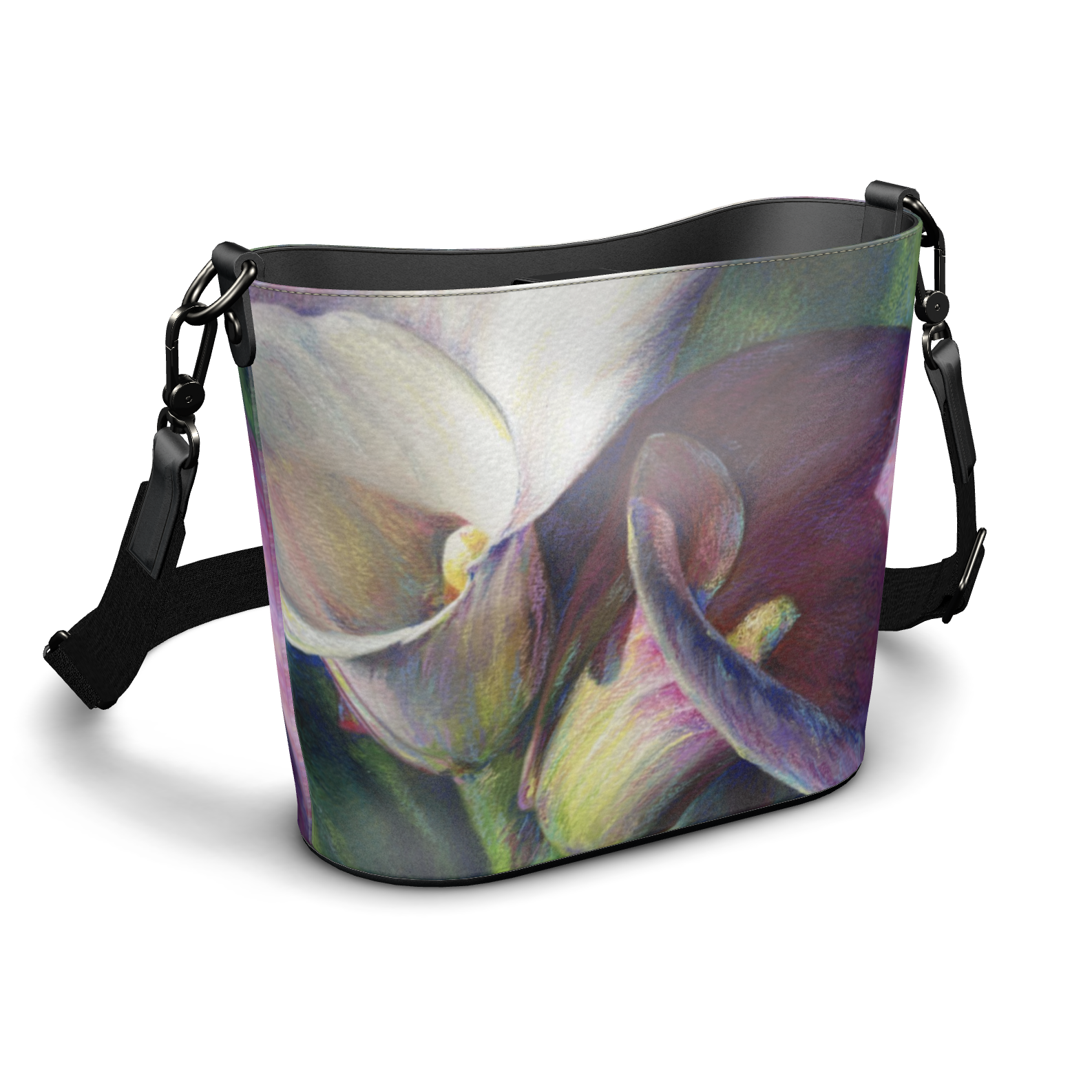 Pink Calla Lily leather handbag created by Eileen Baumeister McIntyre for Garden of Silver. www.gardenofsilver.com