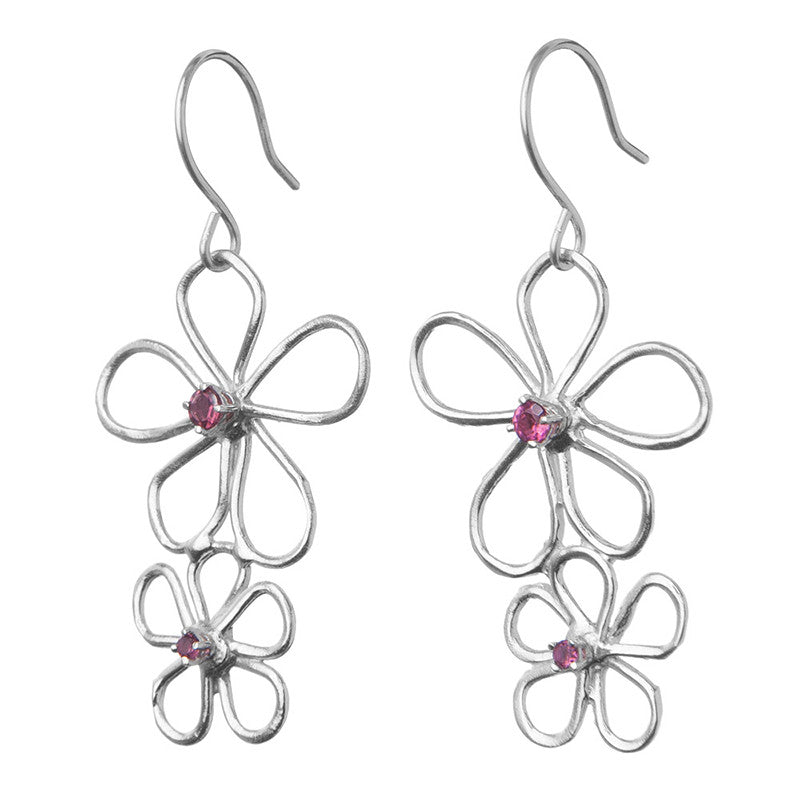 Double Pink Floating Flowers Earrings