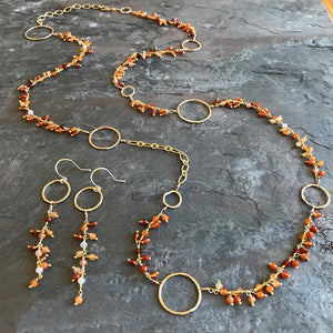 Fire Opal Moon Earrings and Necklace handmade by Garden of Silver, 77 Main Street, Westhampton Beach, New York