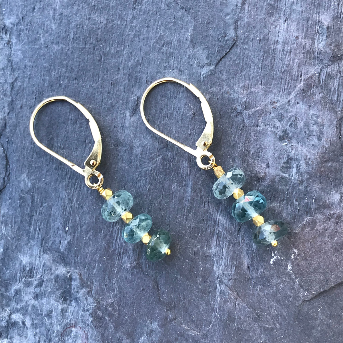 Moss Aquamarine & 18K Gold Earrings by Garden of Silver, Westhampton Beach, NY www.gardenofsilver.com