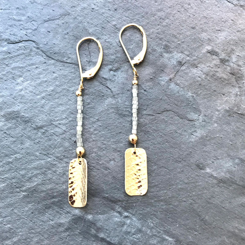 Champagne Diamond Cubes & Gold Earrings handmade by Garden of Silver jewelry in Westhampton Beach, NY, Hamptons, www.gardenofsilver.com