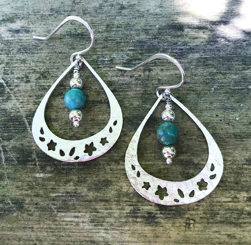 Turquoise Garden Earrings handmade with Arizona turquoise and sterling silver by Garden of Silver.
