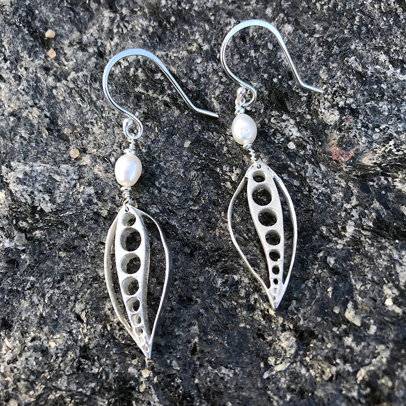 Pearl Coquille Earrings are handmade in sterling silver by Garden of Silver in the Hamptons, New York