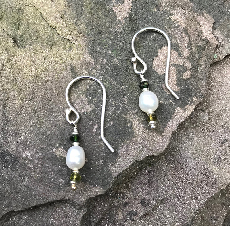 Montauk Pearls Earrings handmade by Garden of Silver.