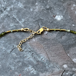 Green Tourmaline Citrine 14K Gold necklace handmade by Garden of Silver in Westhampton Beach, New York. www.gardenofsilver.com