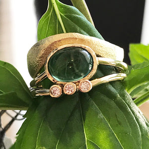 Blue Tourmaline Gold Diamond Ring Stack by Jeanette Walker at Garden of Silver in Westhampton Beach, Long Island, New York 