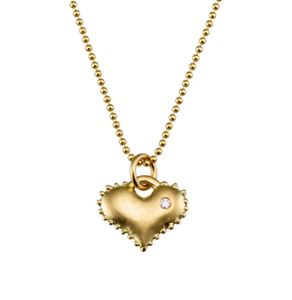 Gold and diamond heart necklace by Jane Bartel at Garden of Silver in Westhampton Beach, NY.