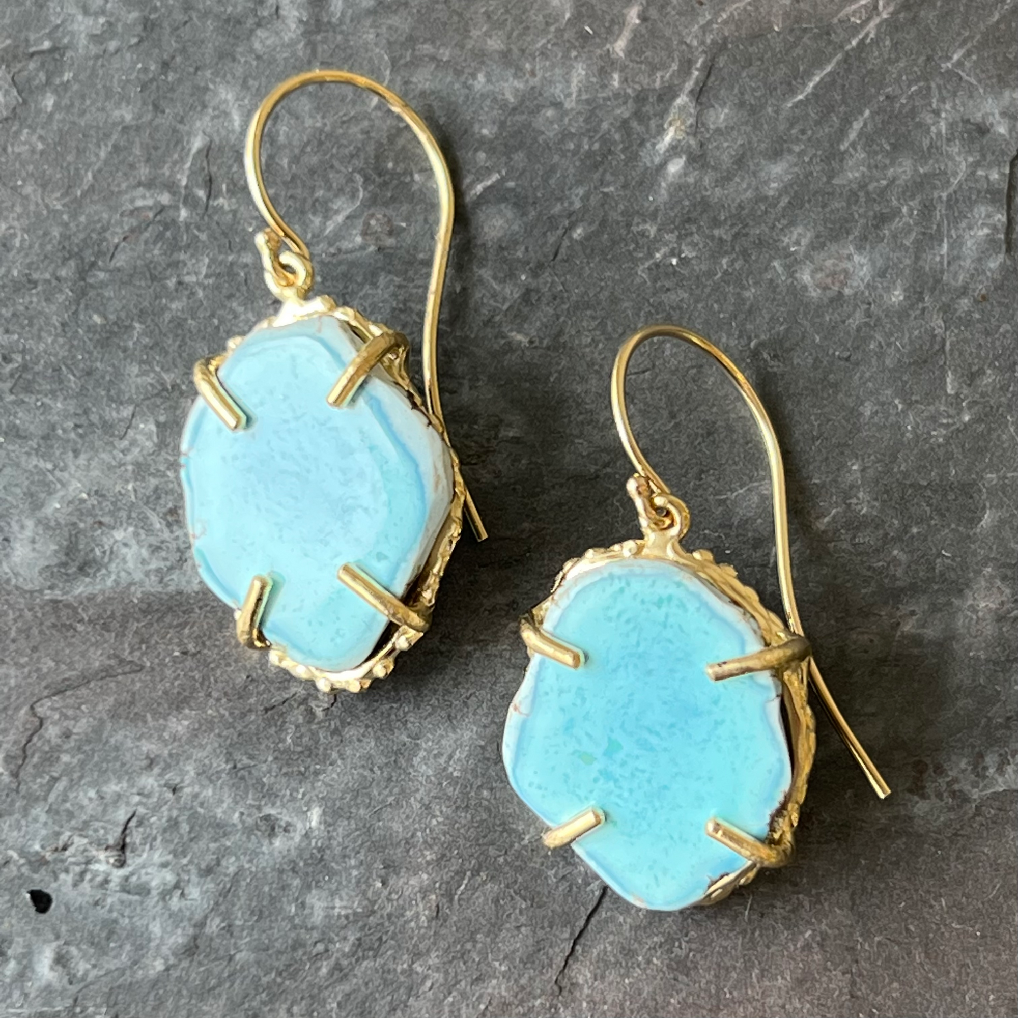 Round Lavender Turquoise 14K Gold Earrings by Jane Bartel