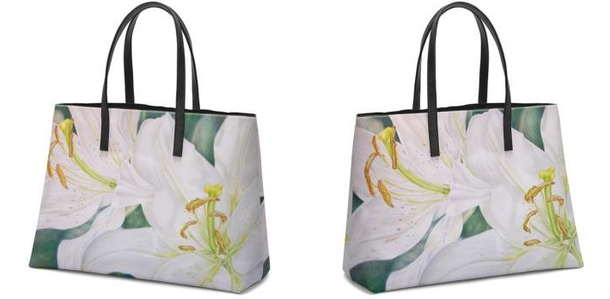 Lily Pair original colored pencil drawing on tote bag by artist Eileen Baumeister McIntyre.