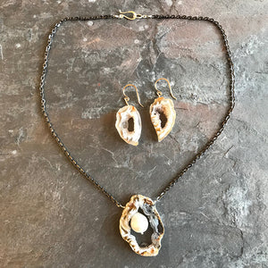 Pearl Geode Necklace handmade by Garden of Silver jewelry in Westhampton Beach, Long Island, New York.