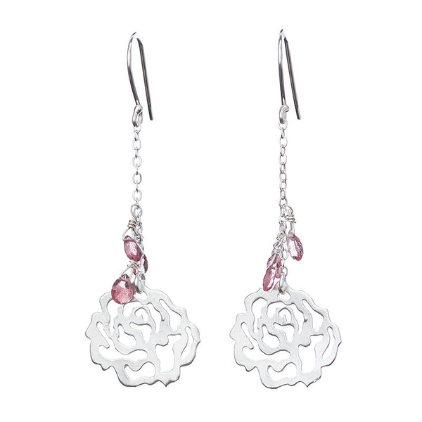 Pink Lace Rose Earrings Garden of Silver