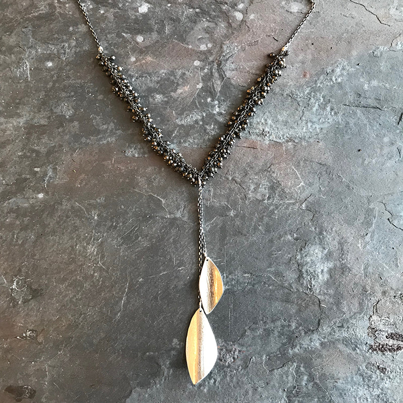 Pyrite Rain Necklace handmade jewelry by Garden of Silver in Westhampton Beach.