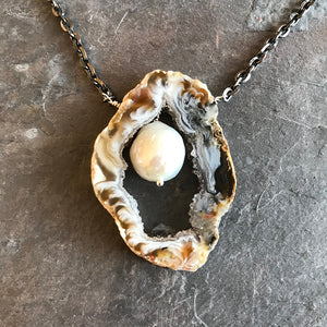 Pearl Geode Necklace handmade by Garden of Silver jewelry in Westhampton Beach, Long Island, New York.