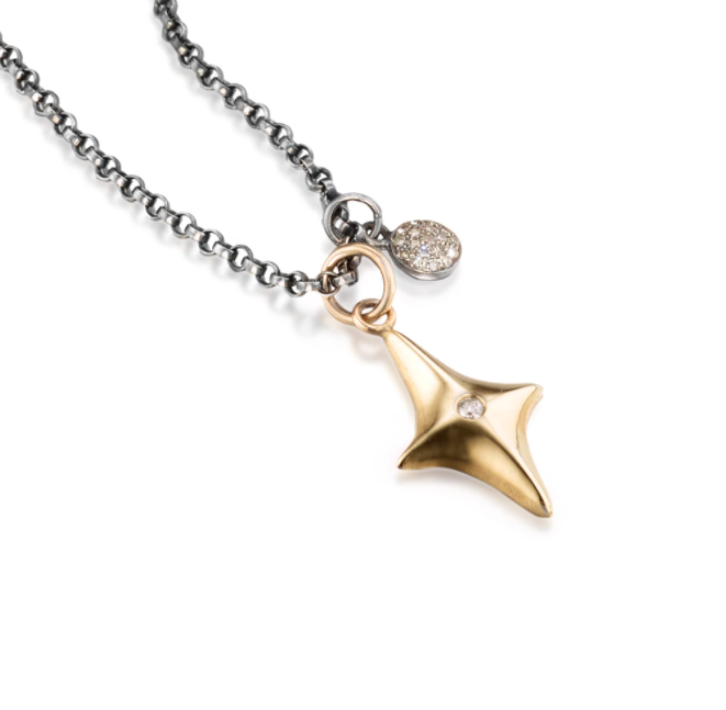 North Star Gold and Diamond Necklace by Jane Bartel at Garden of Silver in Westhampton Beach, New York