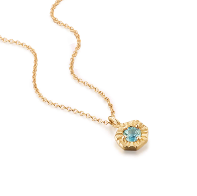 Mini 14k Gold Blue Gemstone Necklace By Jane Bartel at Garden of Silver in Westhampton Beach, New York, Hamptons