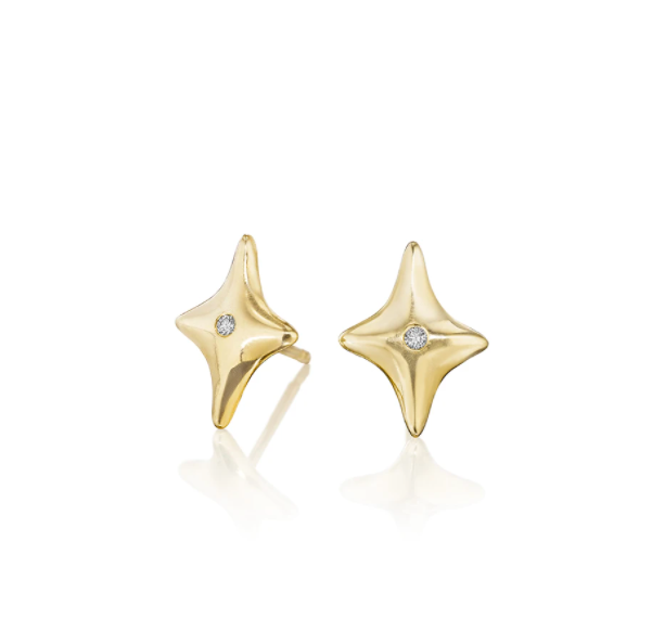 Gold Star Diamond Stud Earrings by Jane Bartel at Garden of Silver, Westhampton Beach www.gardenofsilver.com