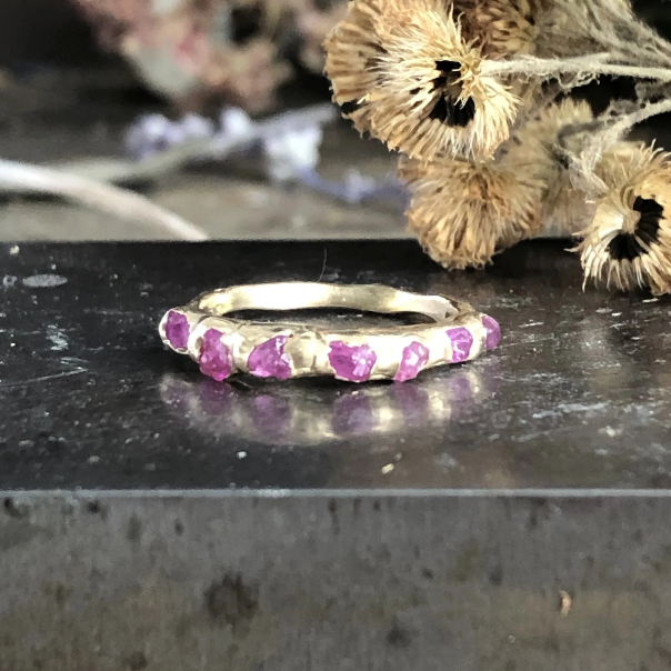 Pink Sapphire Unity Ring by Emilie Shapiro at Garden of Silver Handmade Jewelry in Westhampton Beach, NY Hamptons. www.gardenofsilver.com