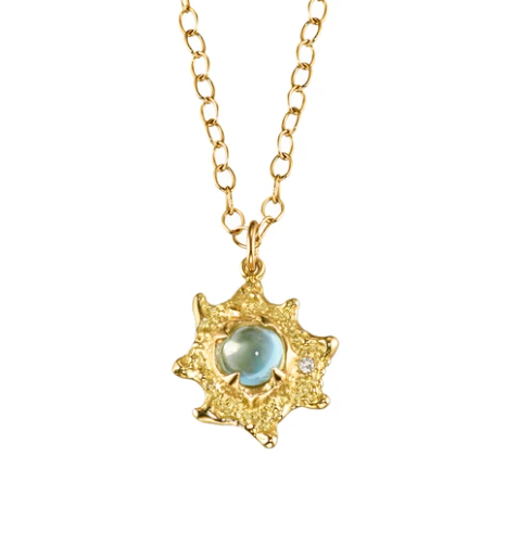 Gold Aquamarine & Diamond Necklace by Jane Bartel at Garden of Silver in Westhampton Beach, NY, Hamptons. www.gardenofsilver.com