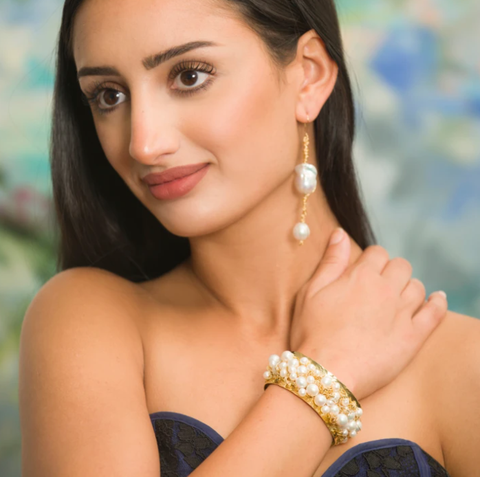 18K Gold Ocean Wave Pearl Cuff by Nikki Sedacca at Garden of Silver Handmade Jewelry in Westhampton Beach, New York, Hamptons. www.gardenofsilver.com