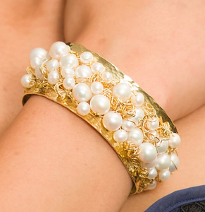 18K Gold Ocean Wave Pearl Cuff by Nikki Sedacca at Garden of Silver Handmade Jewelry in Westhampton Beach, New York, Hamptons. www.gardenofsilver.com