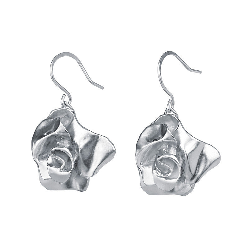 Silver Rose Earrings Handmade by Garden of SIlver - Garden