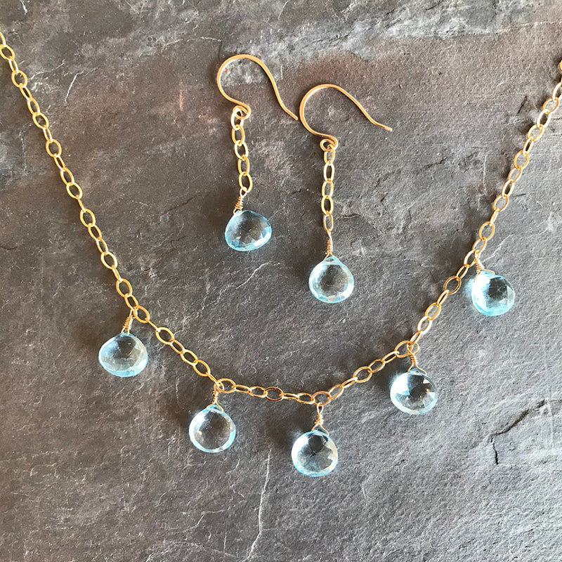 Tangled Up In Blue earrings and necklace by Garden of Silver in Westhampton Beach, New York.