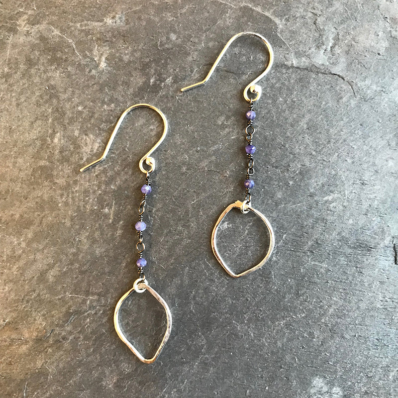 Tanzanite Petals Earrings by Garden of Silver handmade artisan jewelry in Westhampton Beach, New York.