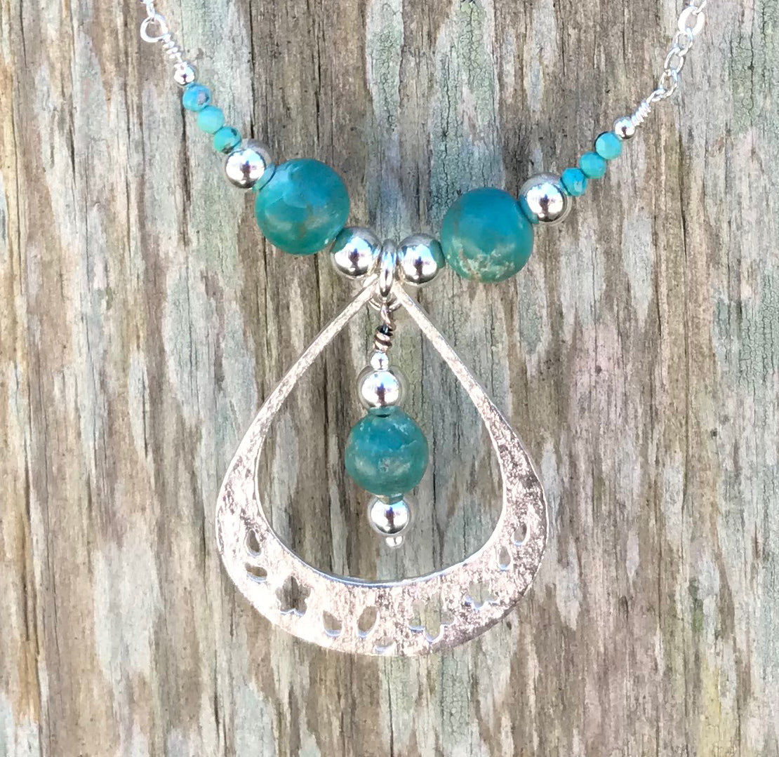 Turquoise Garden necklace handmade with Arizona turquoise and sterling silver by Garden of Silver.
