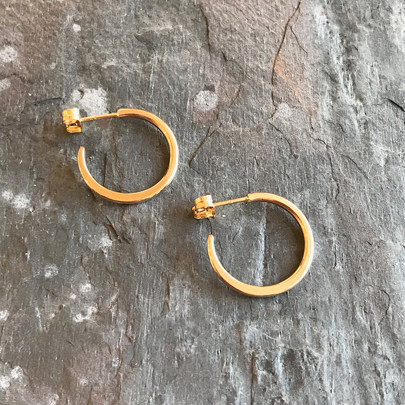 Mini Gold hoop earrings by Colleen Mauer at Garden of Silver in Westhampton Beach, New York.