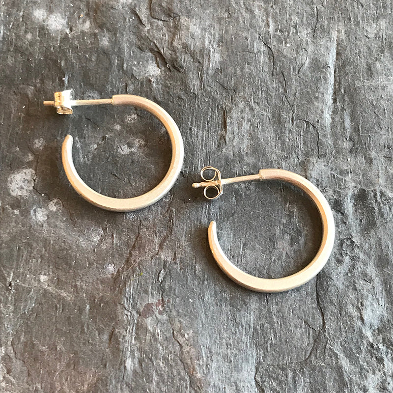 Mini sterling hoop earrings by Colleen Mauer at Garden of Silver in Westhampton Beach, New York.