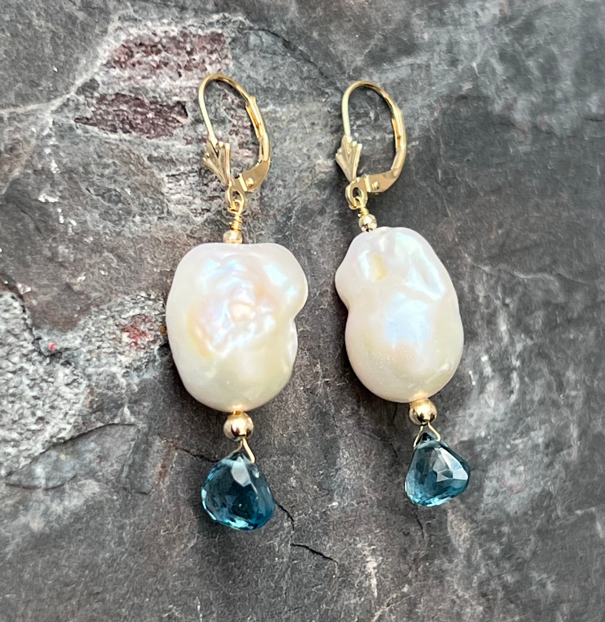 London Blue Baroque Pearl Gold Earrings