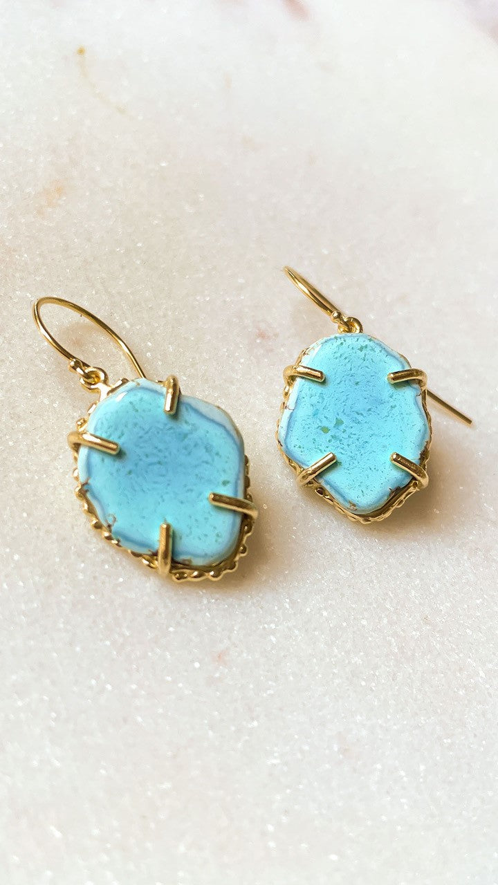 Round Lavender Turquoise 14K Gold Earrings by Jane Bartel