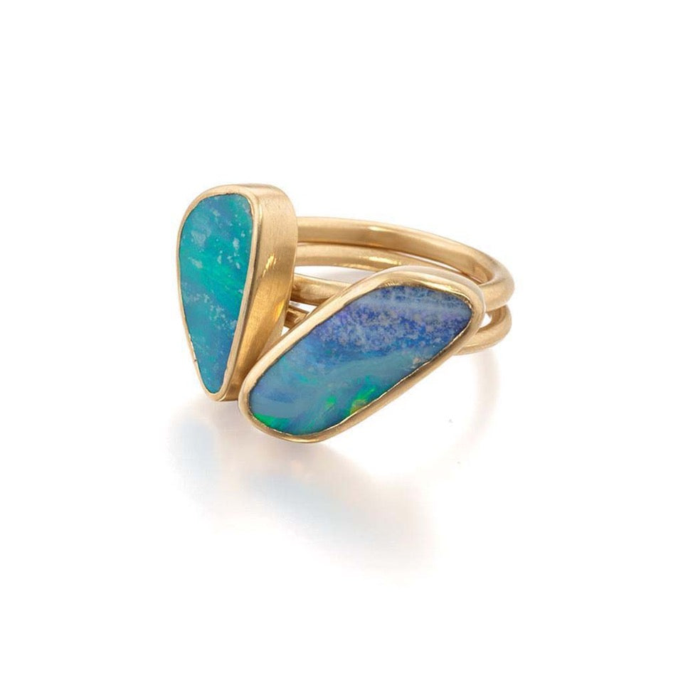 Blue Two Opal Gold Ring By Jane Bartel