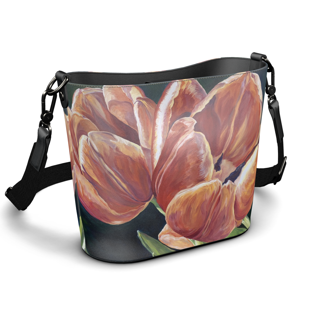 Tulip Sunset leather handbag created by Eileen Baumeister McIntyre for Garden of Silver. www.gardenofsilver.com
